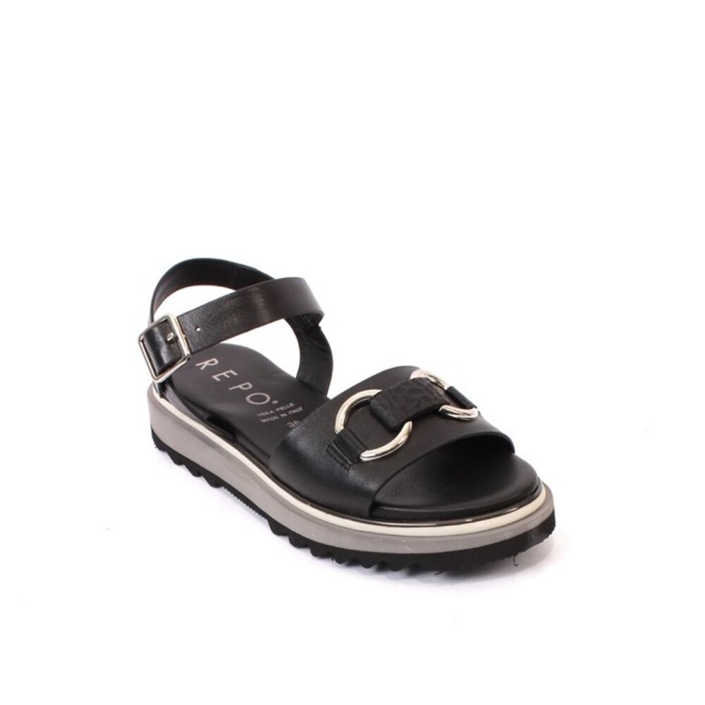 PHIL GATIÈR by REPO 60426a Black Leather Slingbacks Platform Sandals